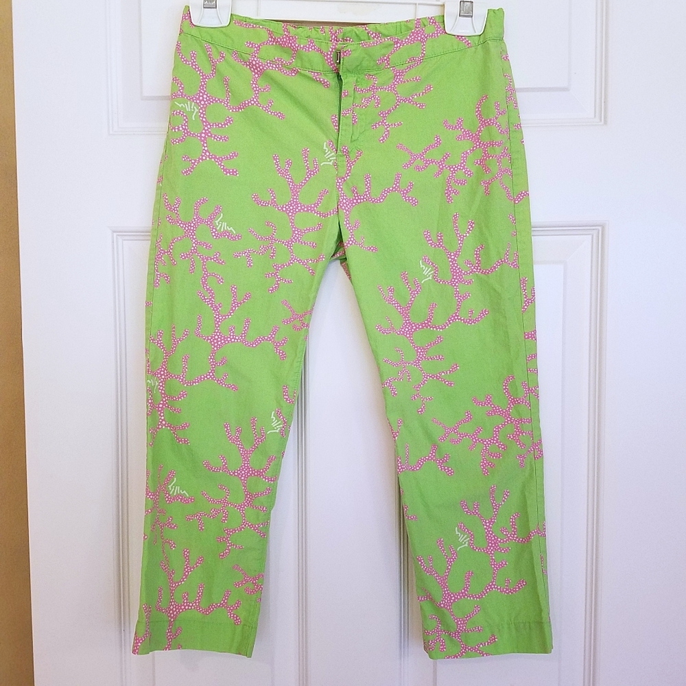 Lilly Pulitzer green pink poplin pants 12